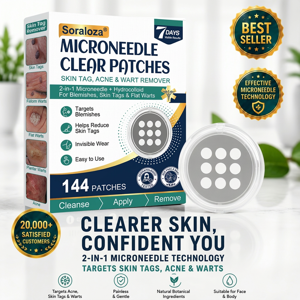 ✨Soraloza® 2-in-1 Microneedle & Hydrocolloid Patch🍀 | Removes raised moles, acne, flat warts, and skin tags | Helps improve wrinkles, scars, and blemishes | Invisible patches for face and body